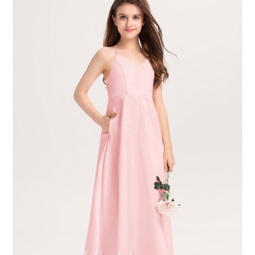 JJ House Satin A-Line V-Neck Floor length Jr. Bridesmaid Dress size J10